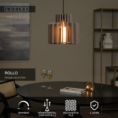 Lucide ROLLO - Pendelleuchten - 1xE27 - Taupe